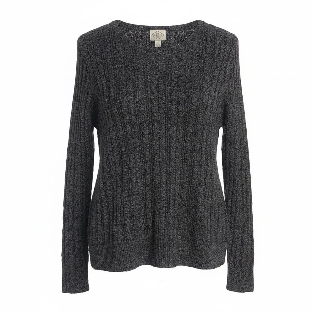 St John's Bay Women's Medium Gray Knit Sweater Cable Knit Casual Pullover